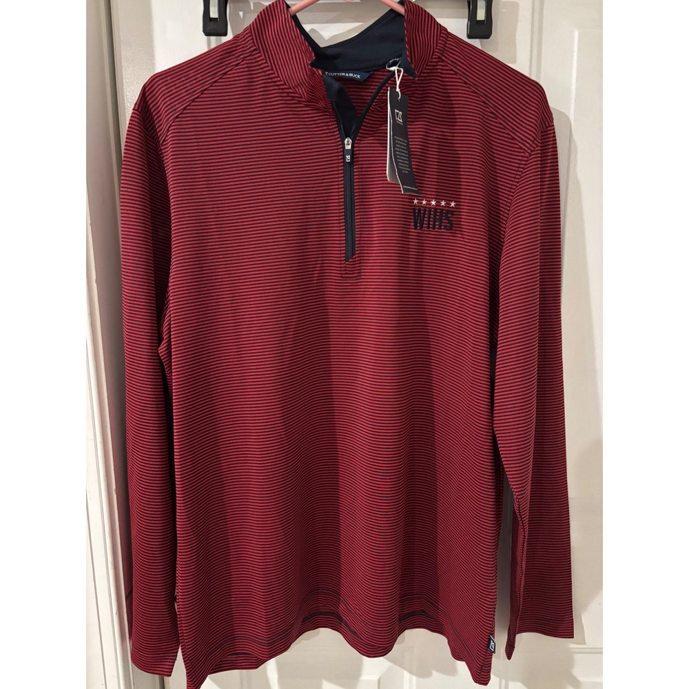 Cutter & Buck Men's Red Black Stripe 1/4 Zip Golf Pullover M